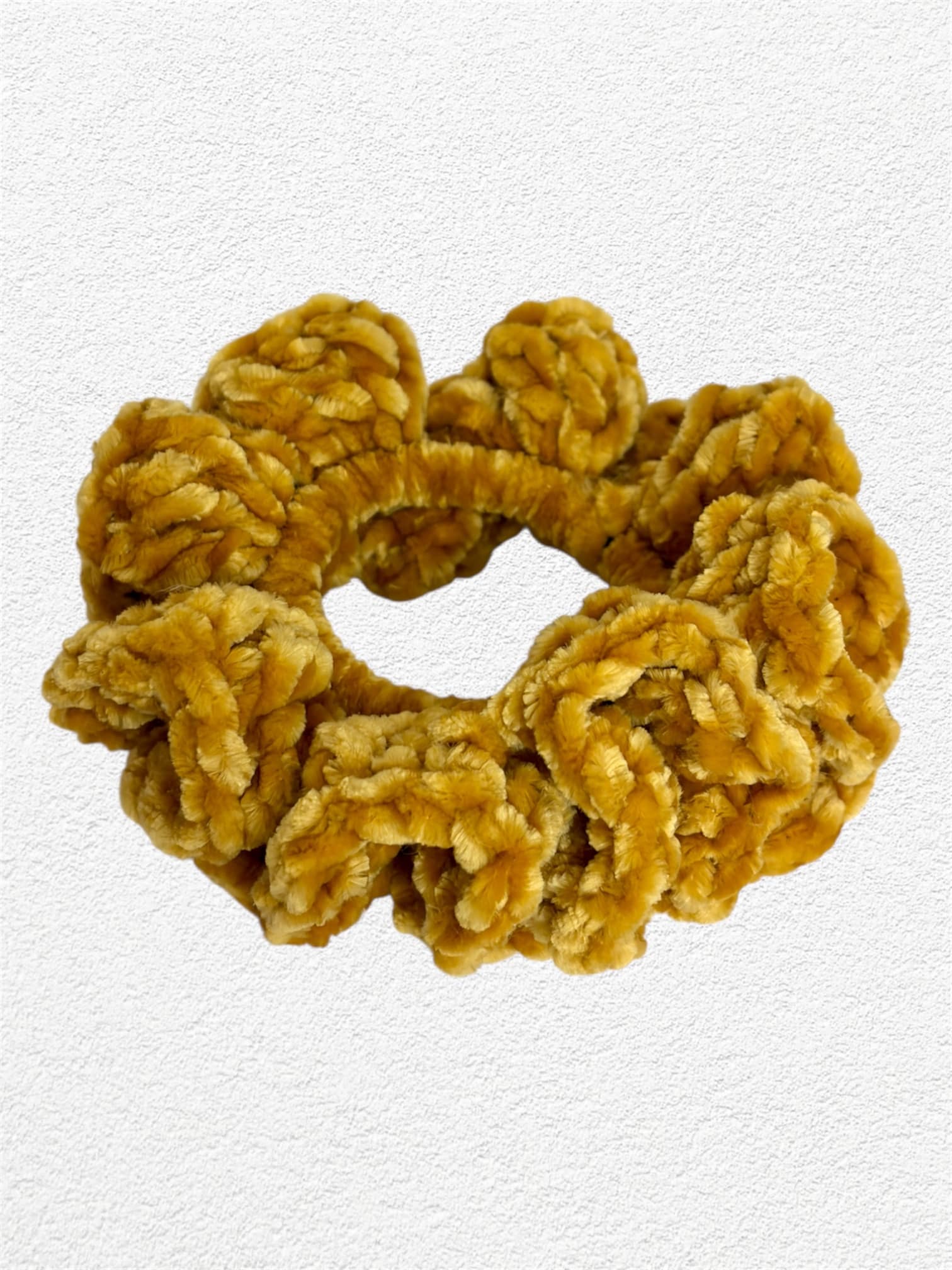Velvet scrunchie (Gold) — handmade crochet accessories in the UAE