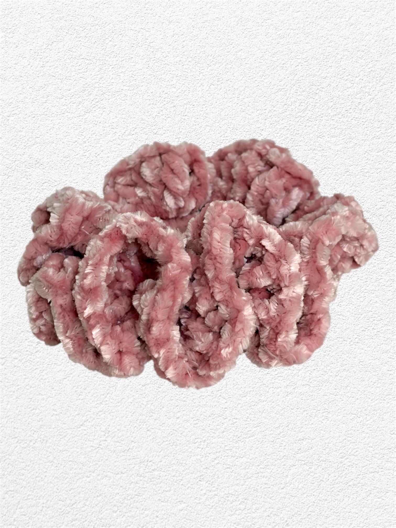 Velvet scrunchie (light pink) — handmade crochet accessories in the UAE
